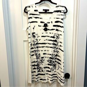Elena Wang Women’s Size Medium Sleeveless‎ Dress White Black 2 Buttons Detail
